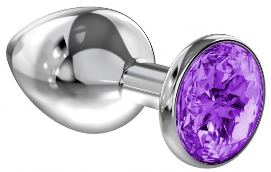 Малая серебристая анальная пробка Diamond Purple Sparkle Small с фиолетовым кристаллом - 7 см. - Lola Games - купить с доставкой в Муроме