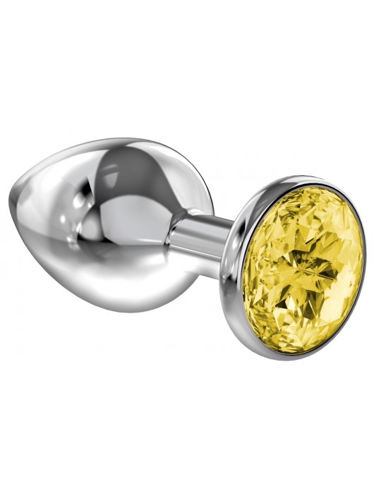 Малая серебристая анальная пробка Diamond Yellow Sparkle Small с жёлтым кристаллом - 7 см. - Lola Games - купить с доставкой в Муроме