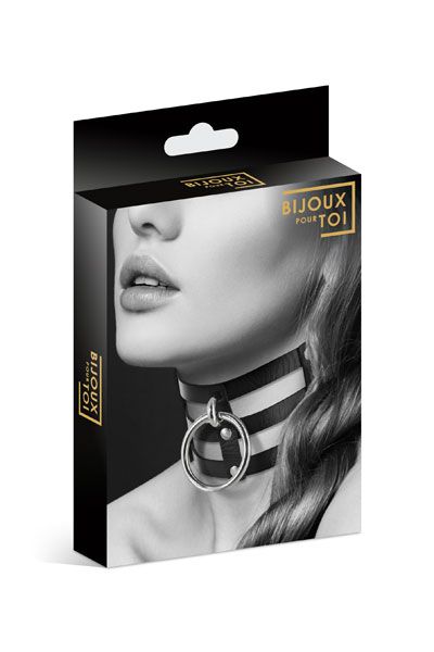 Чёрный тройной чокер с большим кольцом - Bijoux Pour Toi - купить с доставкой в Муроме