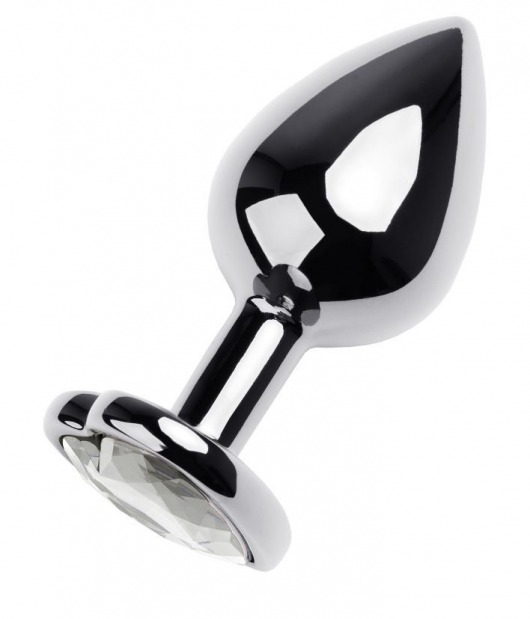 Серебристая анальная пробка с прозрачным кристаллом-сердцем - 8 см. - ToyFa - купить с доставкой в Муроме