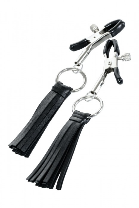 Черно-серебристые зажимы для сосков Theatre с кисточками - ToyFa - купить с доставкой в Муроме