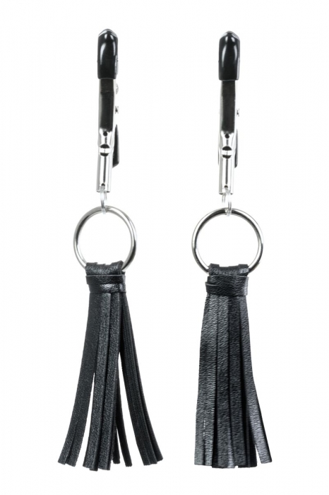 Черно-серебристые зажимы для сосков Theatre с кисточками - ToyFa - купить с доставкой в Муроме