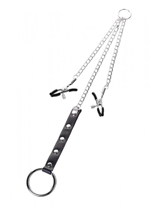 Серебристо-чёрные зажимы для сосков с кольцом для пениса TOYFA Metal - ToyFa - купить с доставкой в Муроме